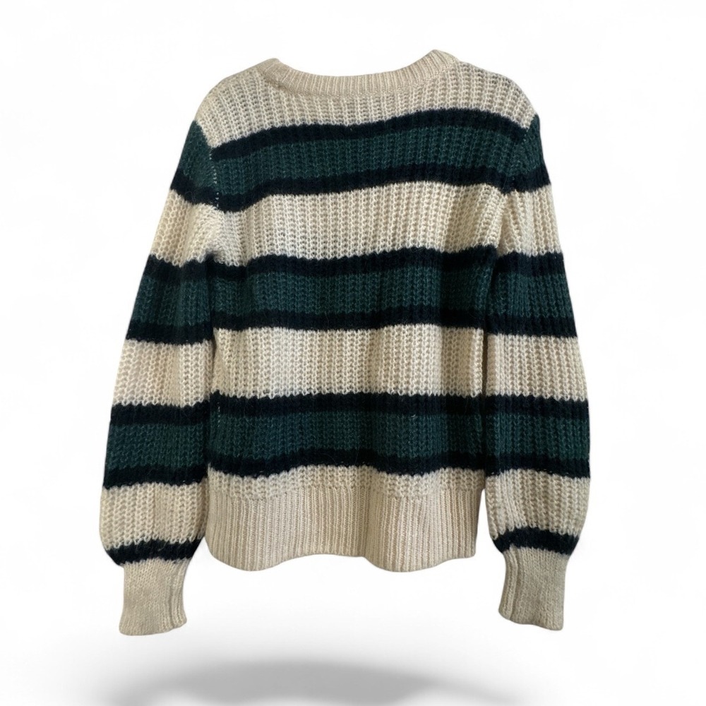 Abercrombie & Fitch Striped Chunky Knit Sweater Wool Blend Cream Green M